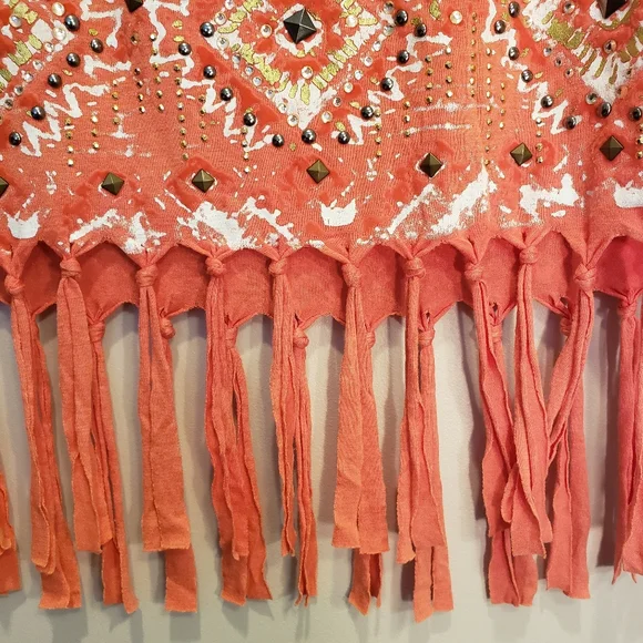 Miss Me Boho fringe top with beads Size Medium - Picture 5 of 9
